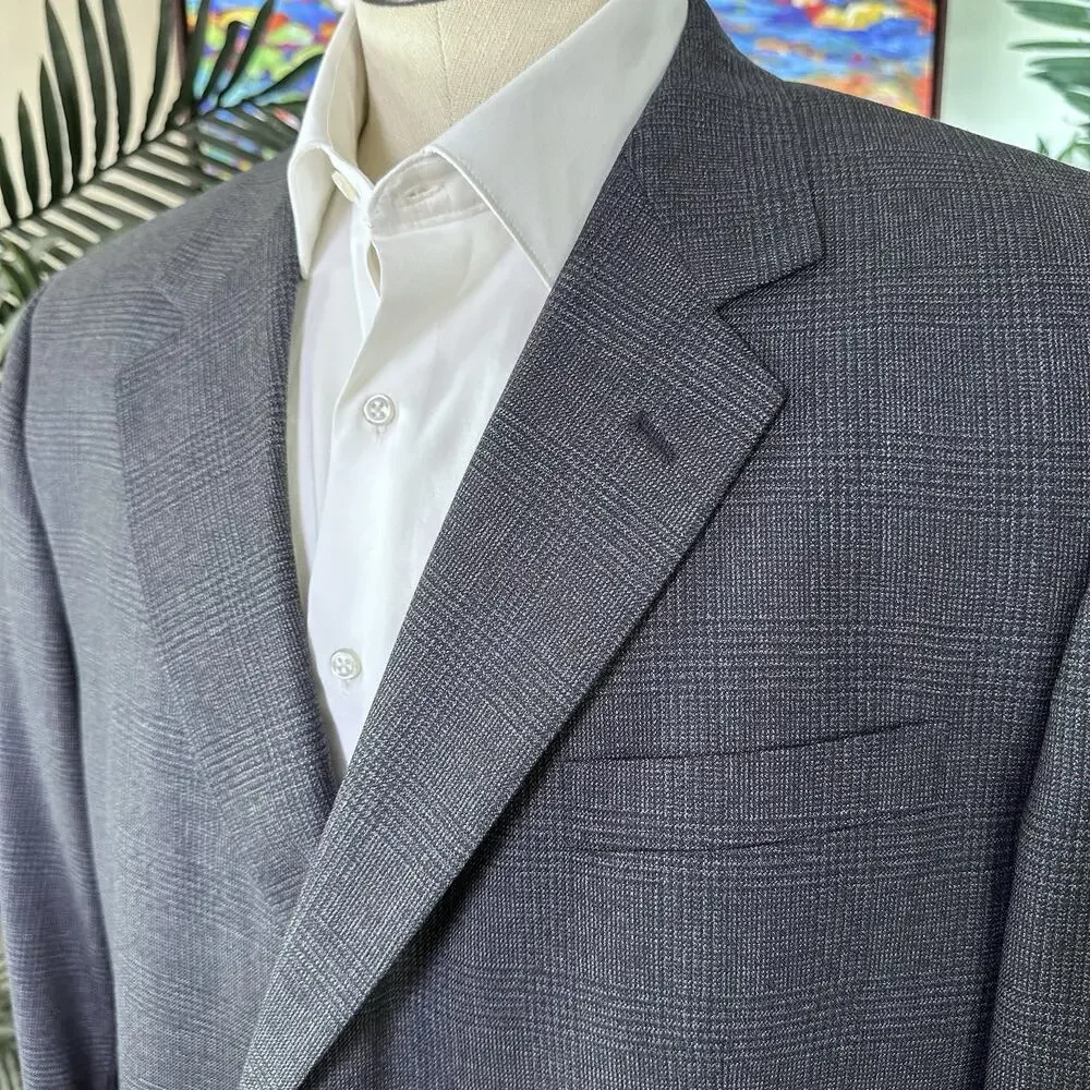 Joseph & Feiss Men 48S Glenn Plaid Wool Charcoal slate blue